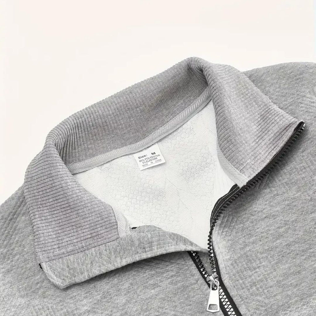 Men's Adjustable Half-Zip Cable Knit Pullover with Textured Yoke