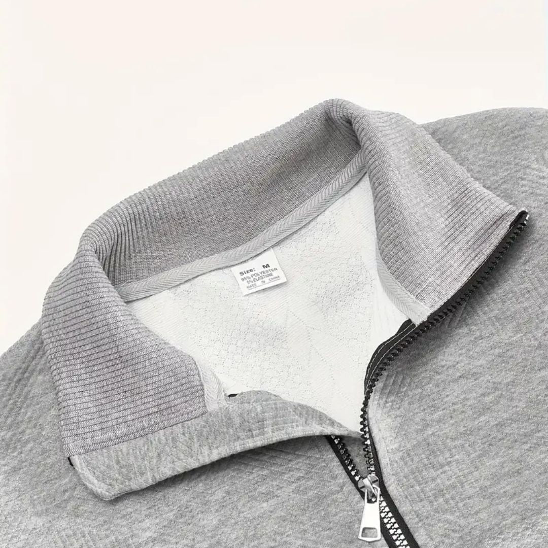 Men's Adjustable Half-Zip Cable Knit Pullover with Textured Yoke