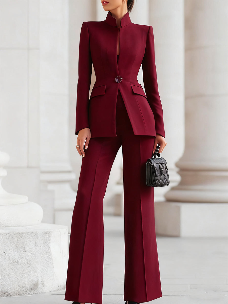 Women's High Collar Tailored Blazer Pantsuit