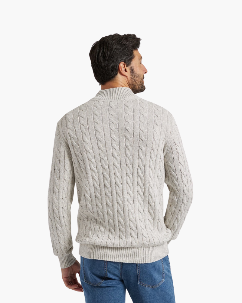 Men's Classic Cable Pattern Zip Collar Knit Pullover