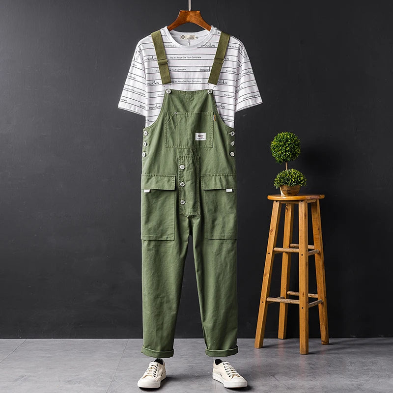 Men's Streetwear Bib-Front Cargo Utility Overalls