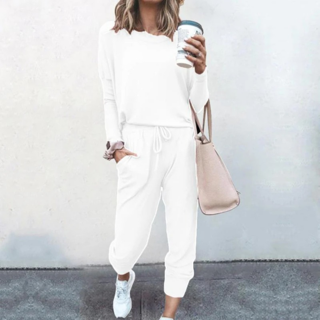 Women's Round Neck Long Sleeve Tapered Jogger Set