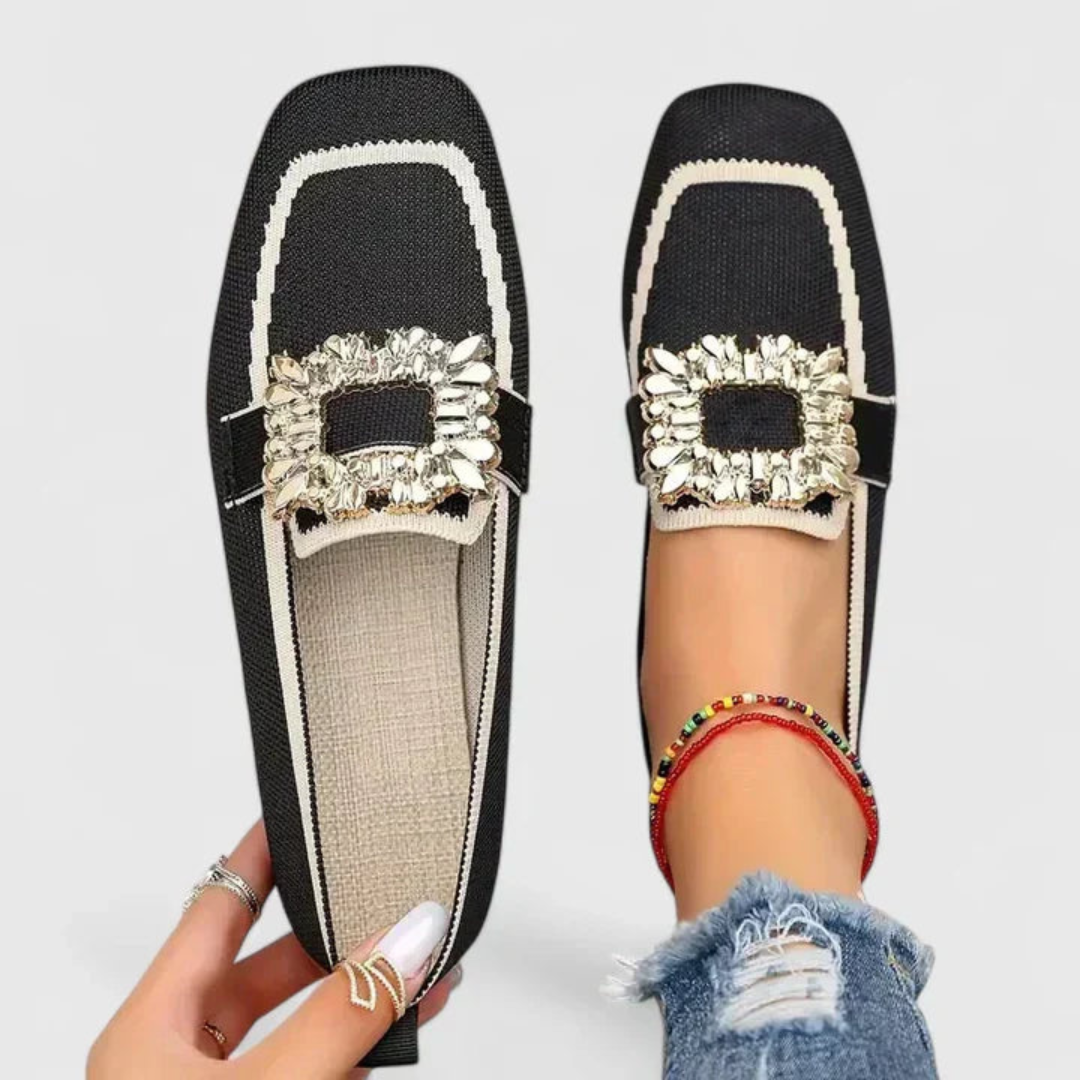 Women's Crystal Embellished Buckle Slip-On Flat Loafers