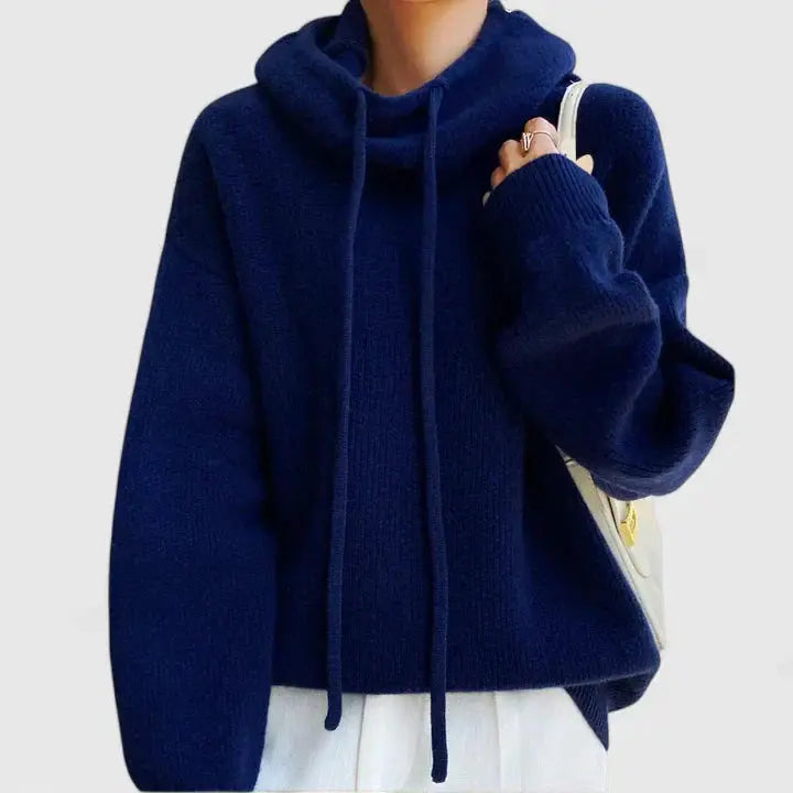 Women's Roomy Ribbed Knit Hooded Pullover Sweatshirt
