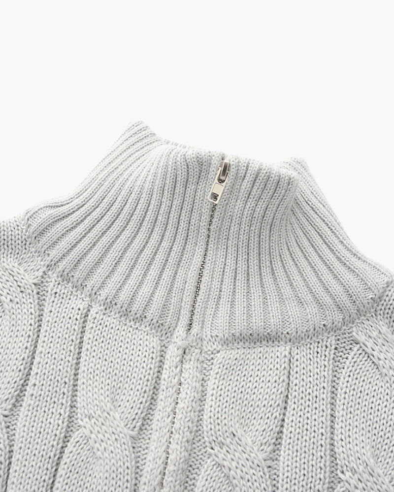 Men's Classic Cable Pattern Zip Collar Knit Pullover