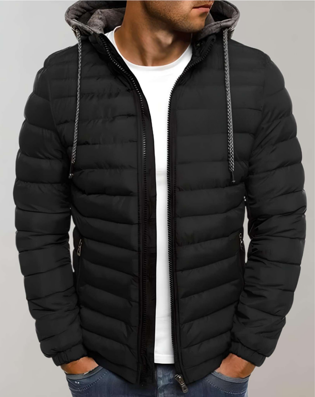 Men's Hooded Padded Coat with Elastic Cuffs