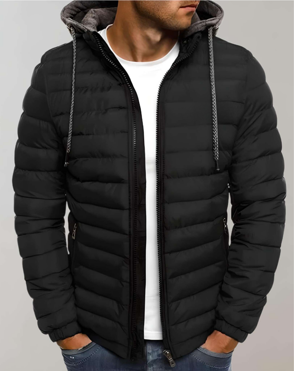 Men's Hooded Padded Coat with Elastic Cuffs