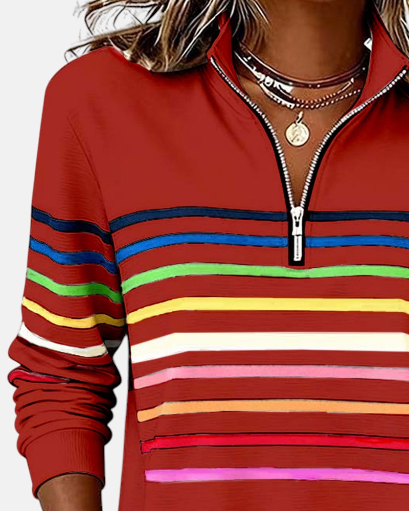 Women's Half-Zip Striped Pullover Sweatshirt
