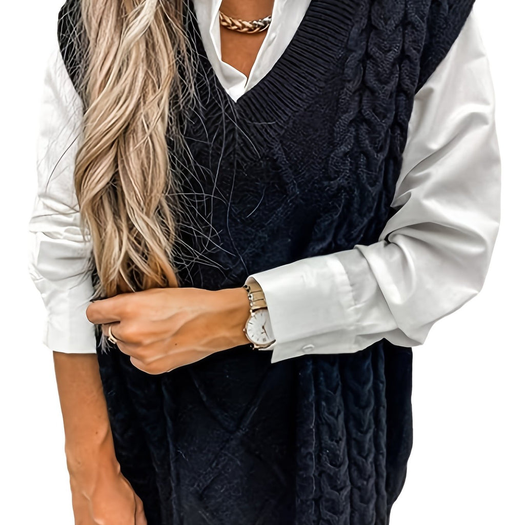 Women's V-Neck Cable Knit Sleeveless Sweater Vest