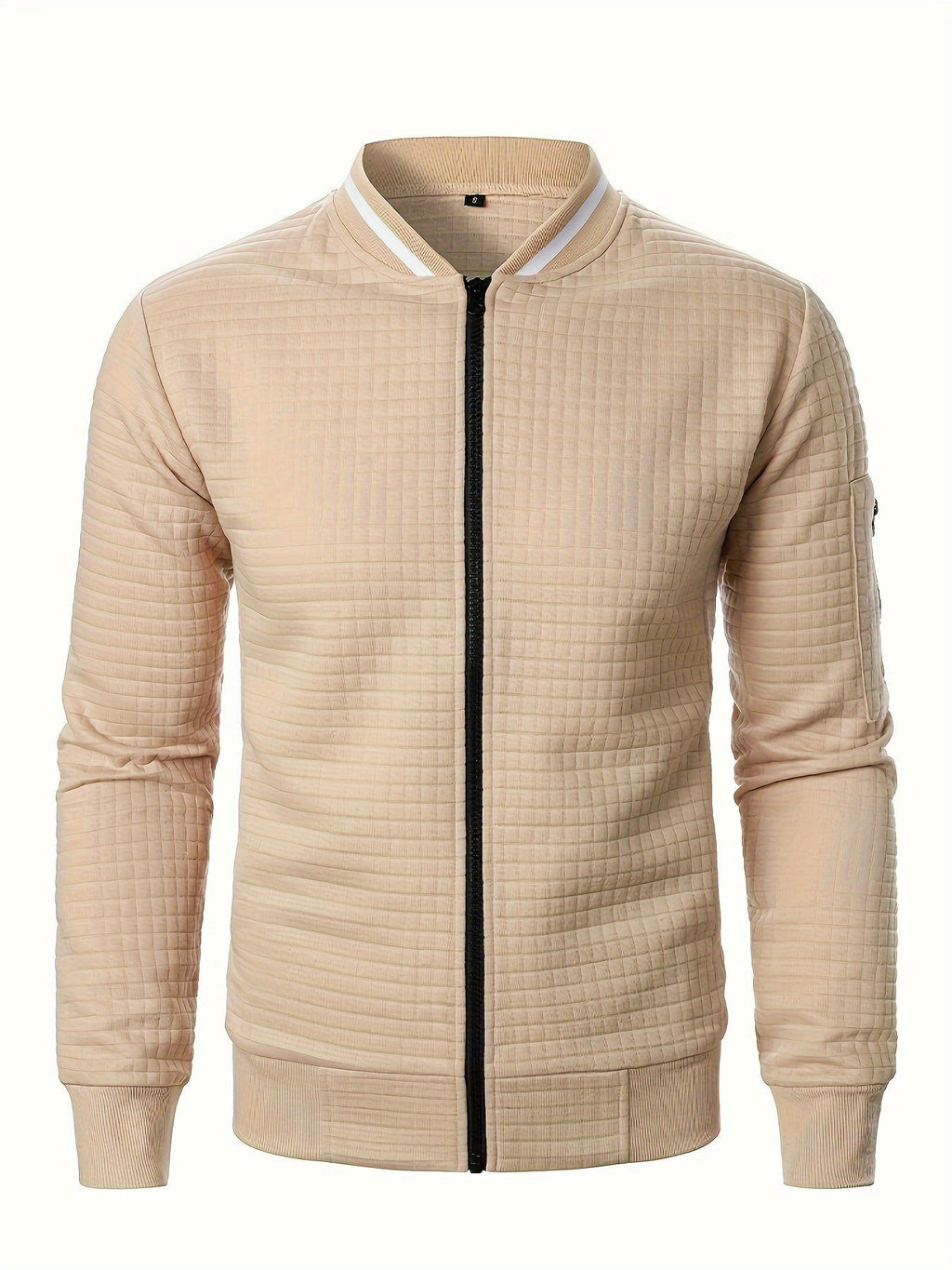 Men's Textured Stand Collar Zip Bomber Coat
