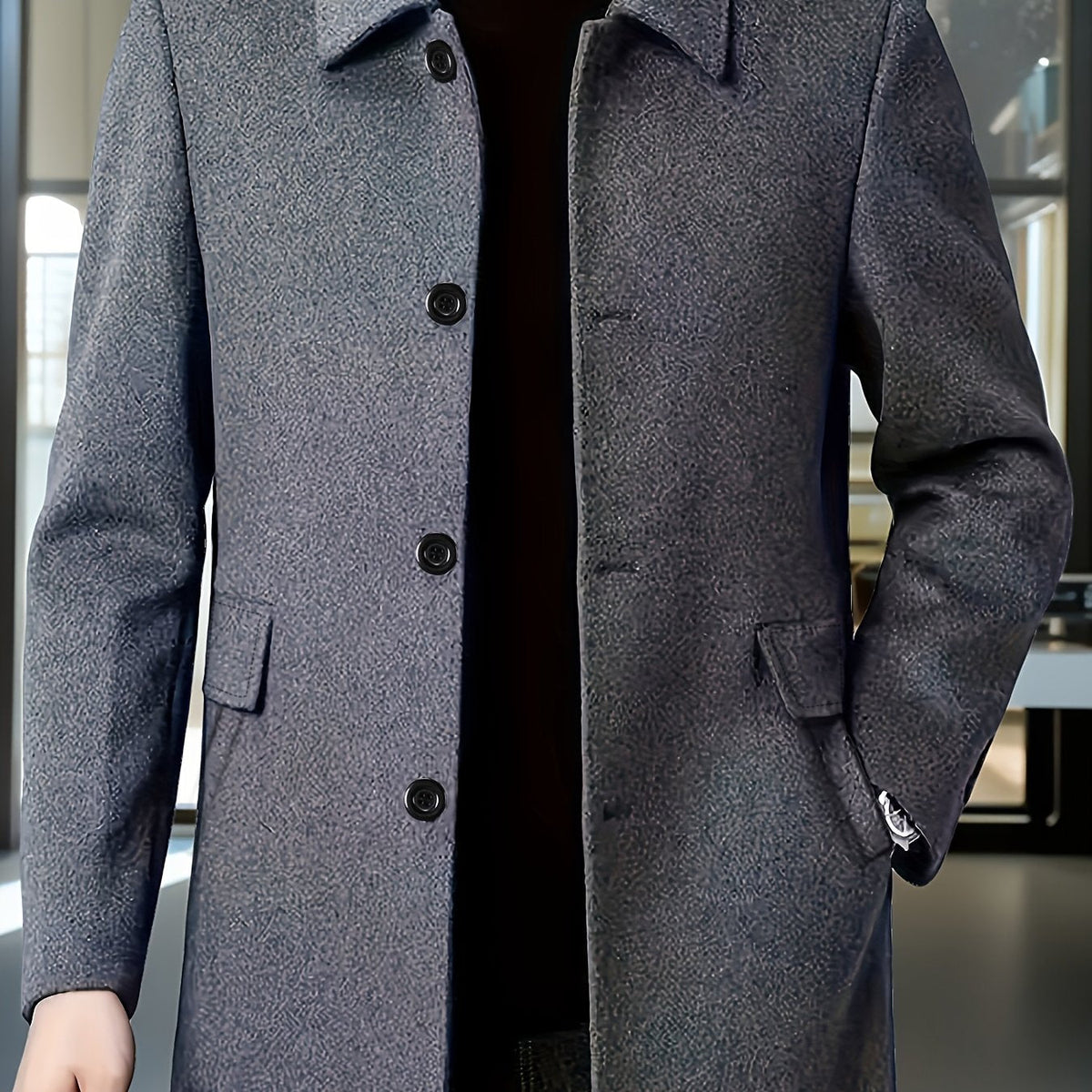 Men's Single-Breasted Refined Topcoat with Side Pockets