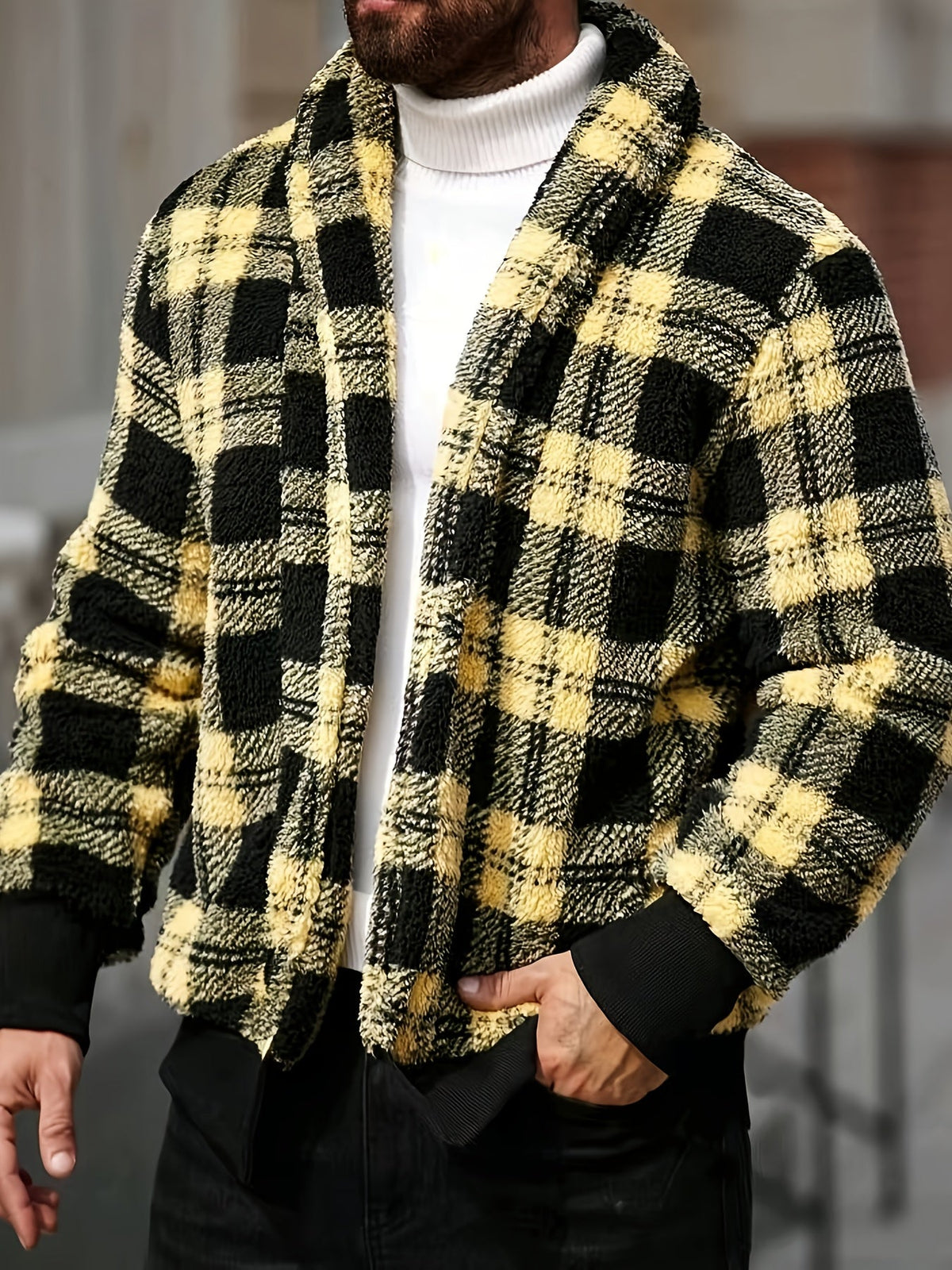 Men's Brushed Checked Coat with Soft Relaxed Fit