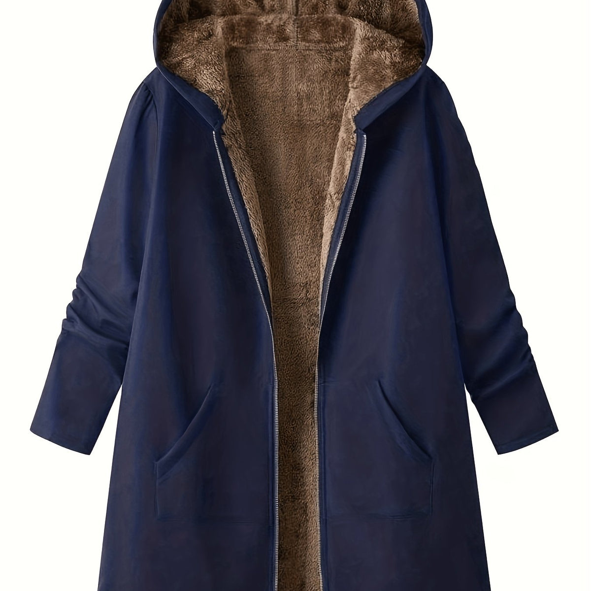 Women's Plush Lining Hooded Long Zip Overcoat