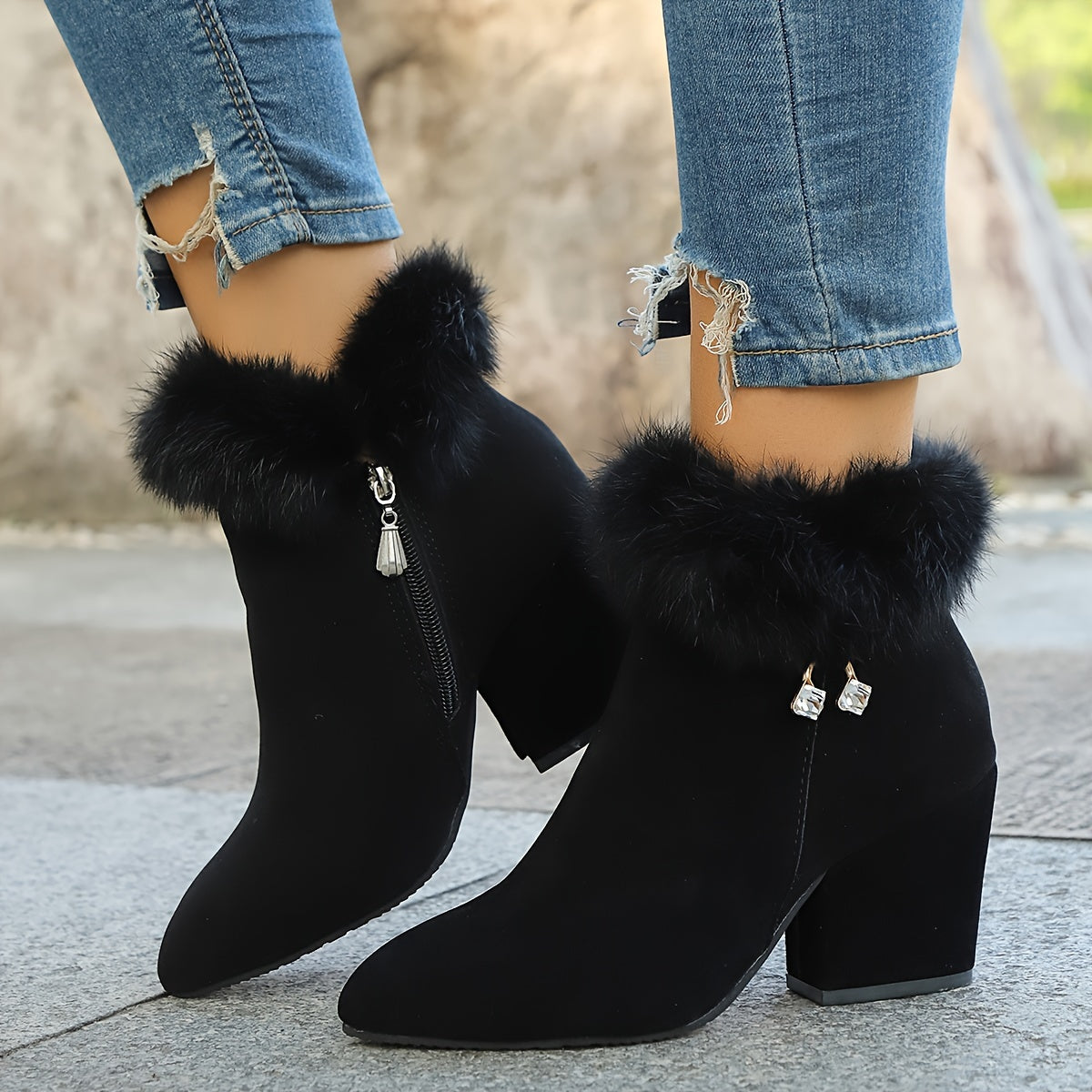 Women's Pointed Toe Booties with Plush Trim