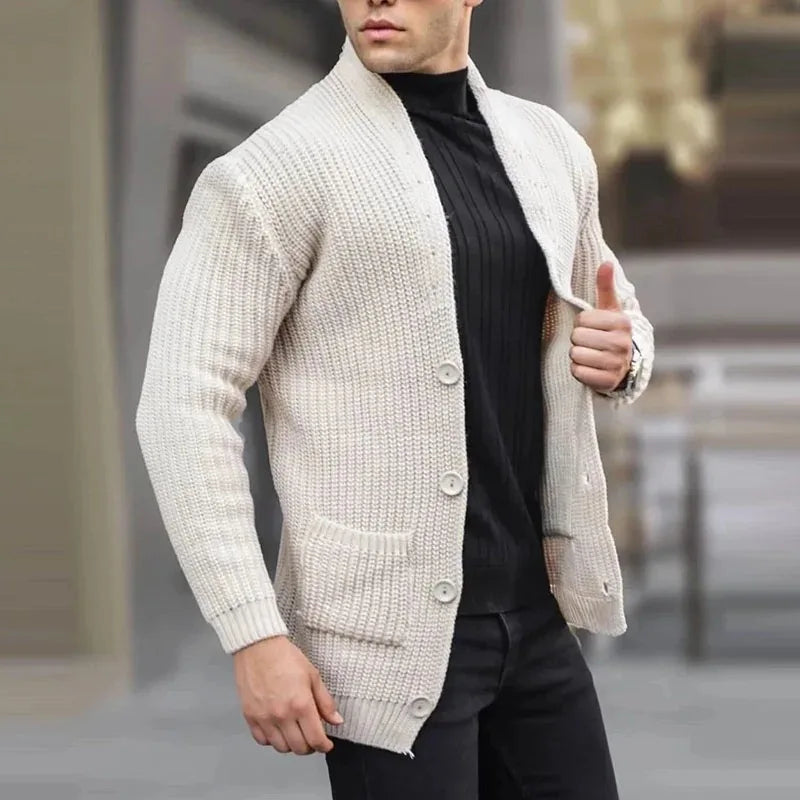 Men's Open Neck Lightweight Knit Cardigan with Roomy Pockets