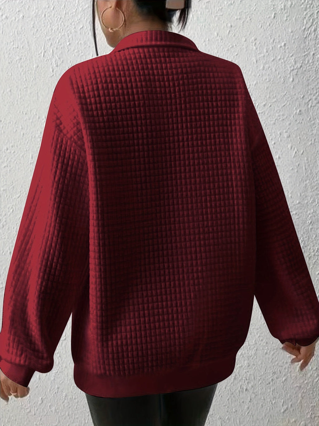 Women's Stand-Neck Textured Knit Sweater with Half Zip