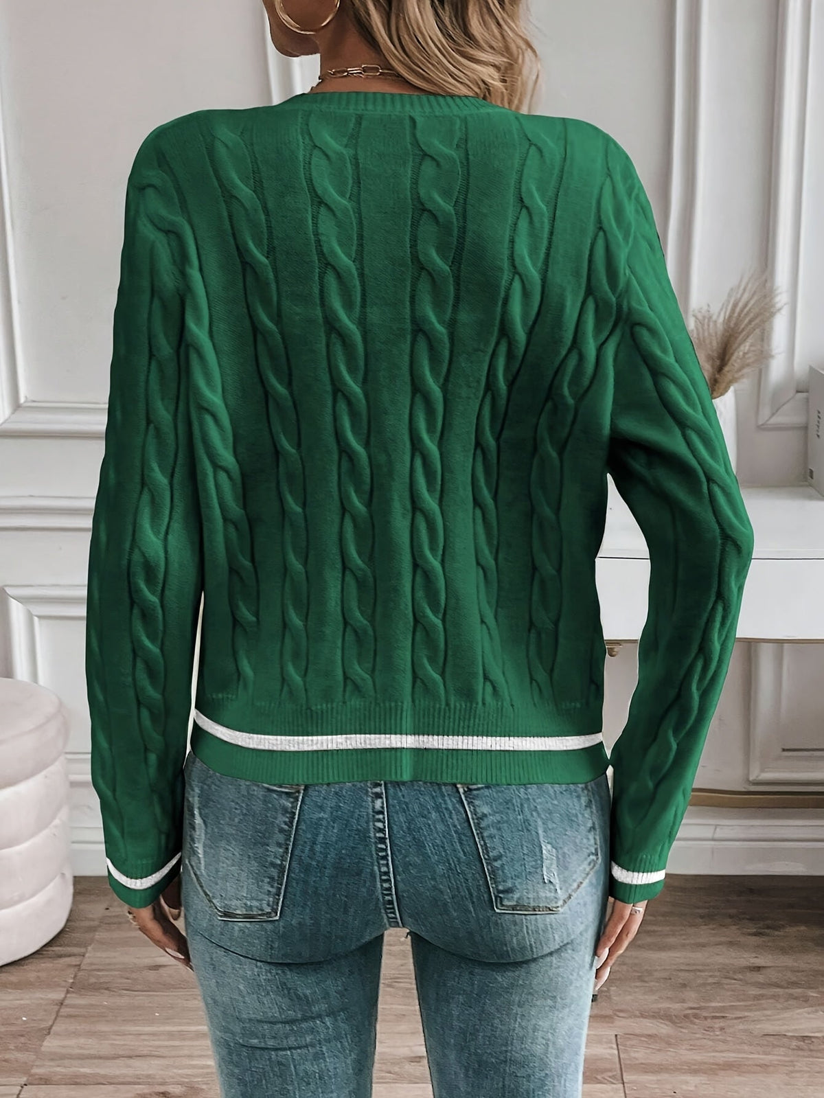 Women's Cable Knit Button-Up Cardigan with Polished Buttons