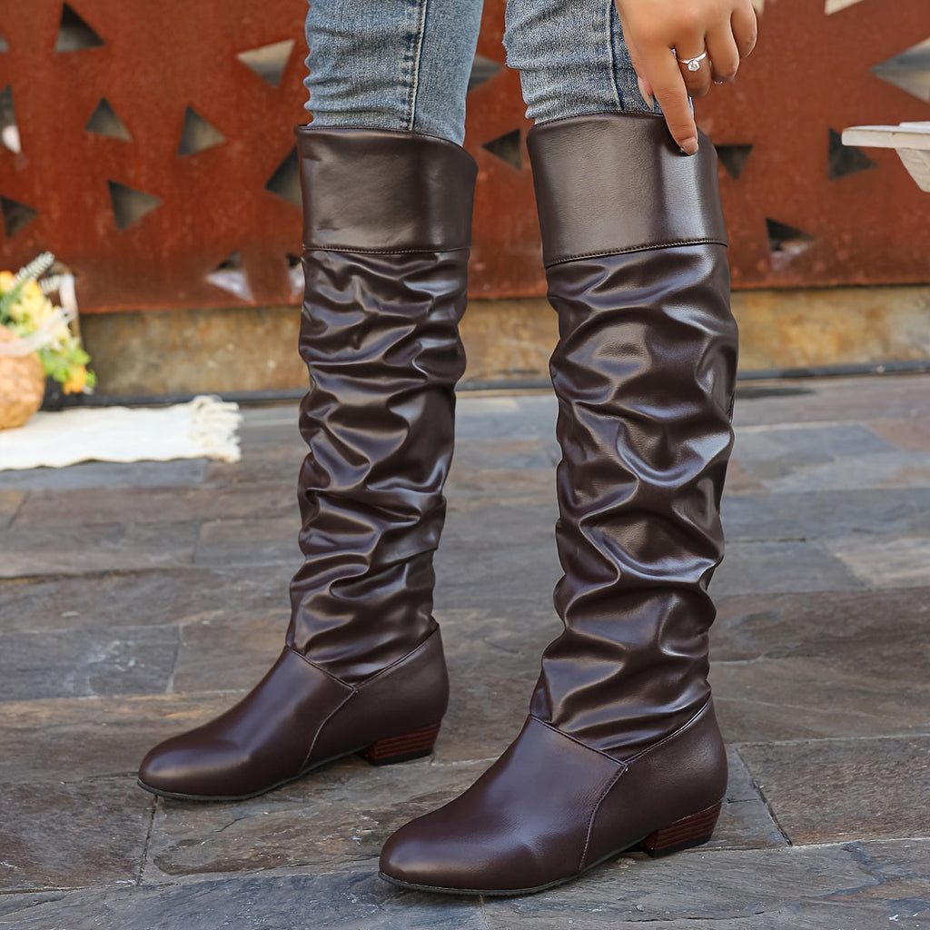 Women's Round Toe Low Heel Slouchy Tall Boots