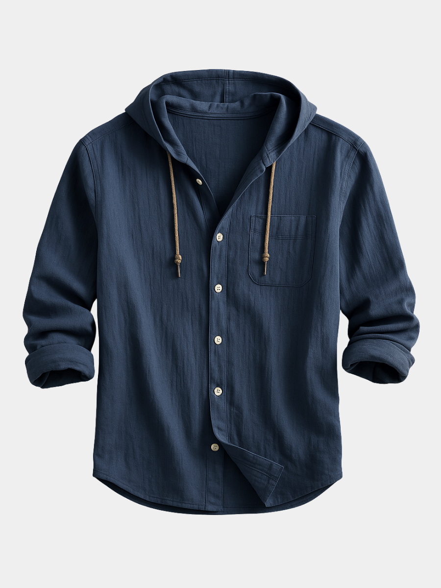 Men's Lightweight Hooded Button-Front Shirt Jacket