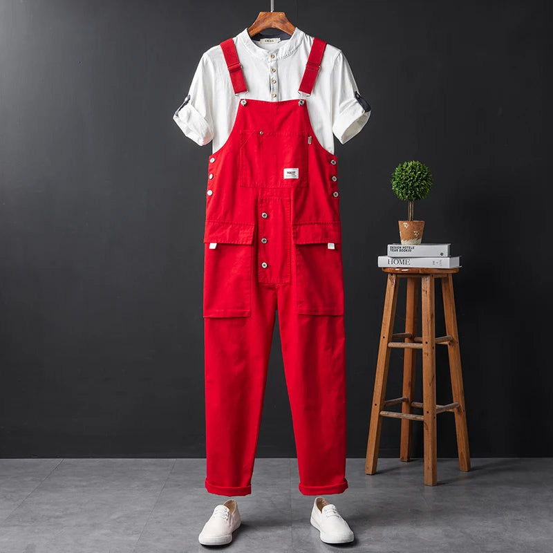 Men's Streetwear Bib-Front Cargo Utility Overalls