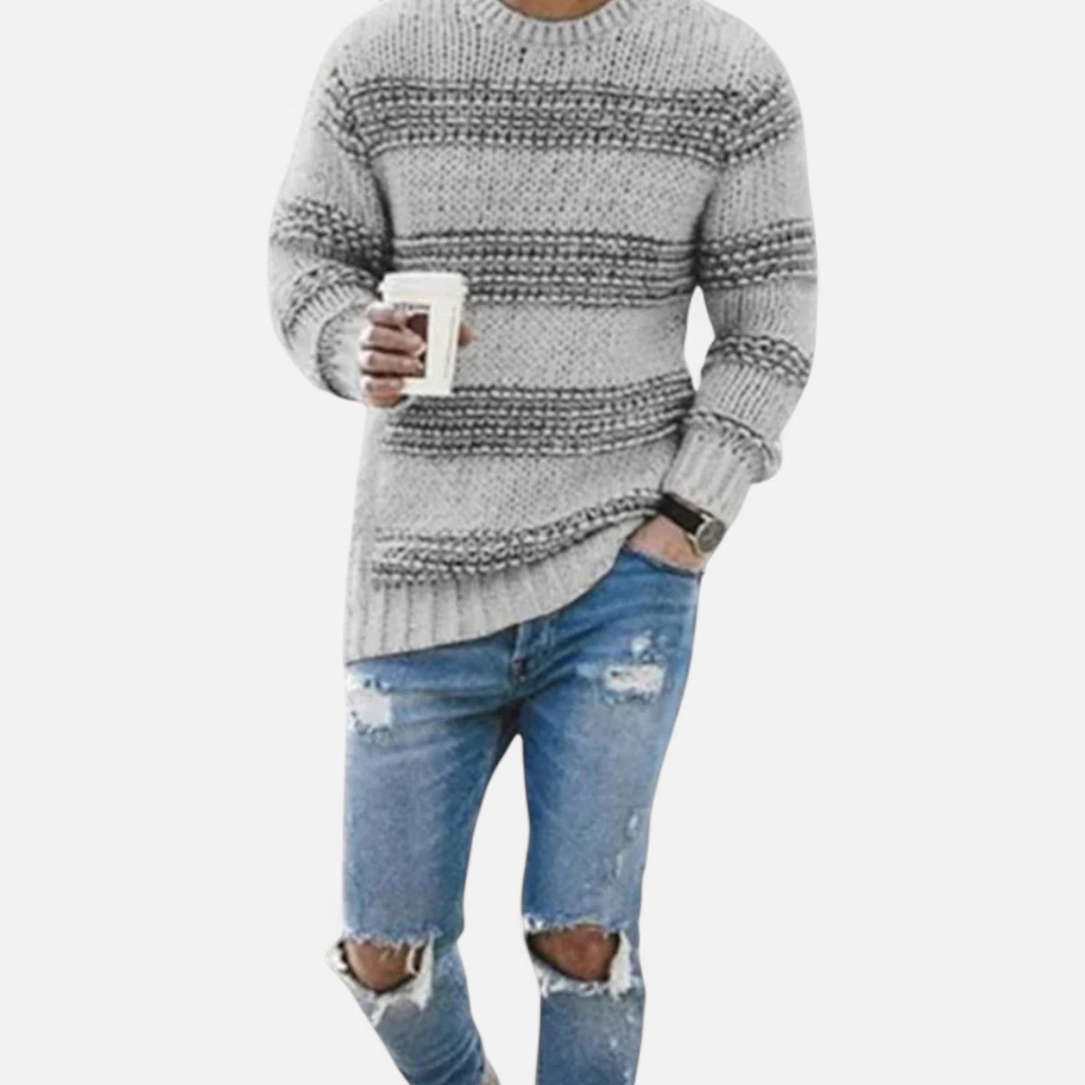 Men's Classic Mid-Weight Crewneck Winter Knit Pullover