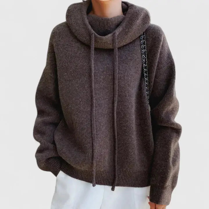 Women's Roomy Ribbed Knit Hooded Pullover Sweatshirt