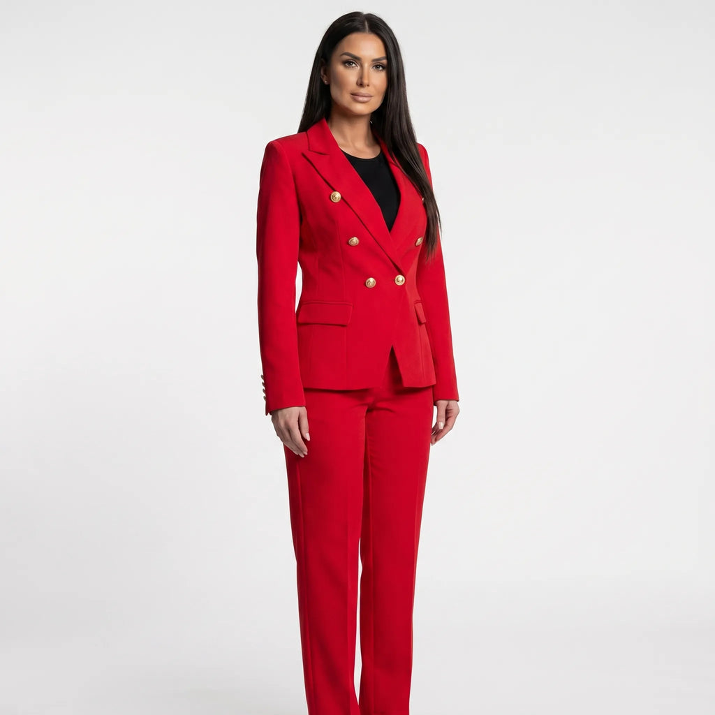 Women's Double Breasted Blazer Tailored Pants Suit Set