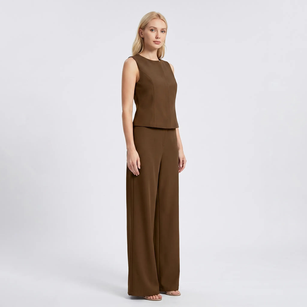 Women's Structured Button-Front Vest Wide Leg Pants Set