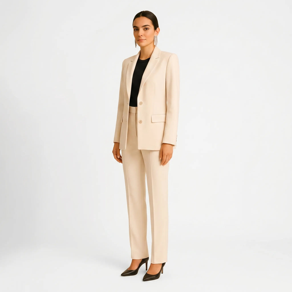 Women's Two-Button Blazer Pleated Straight Leg Pantsuit