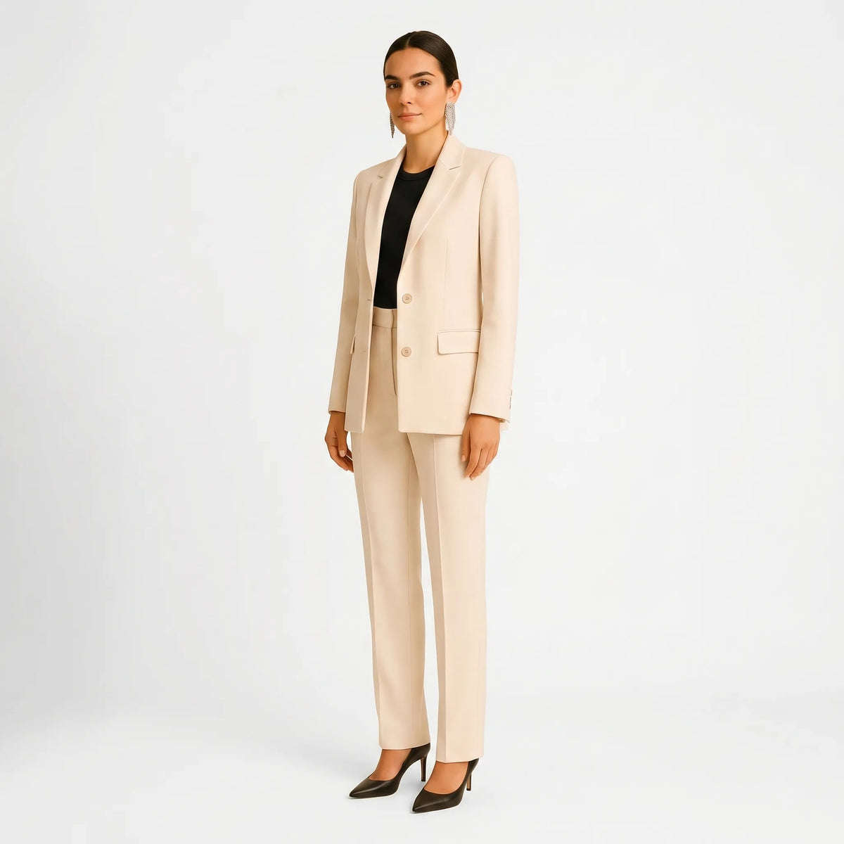 Women's Two-Button Blazer Pleated Straight Leg Pantsuit