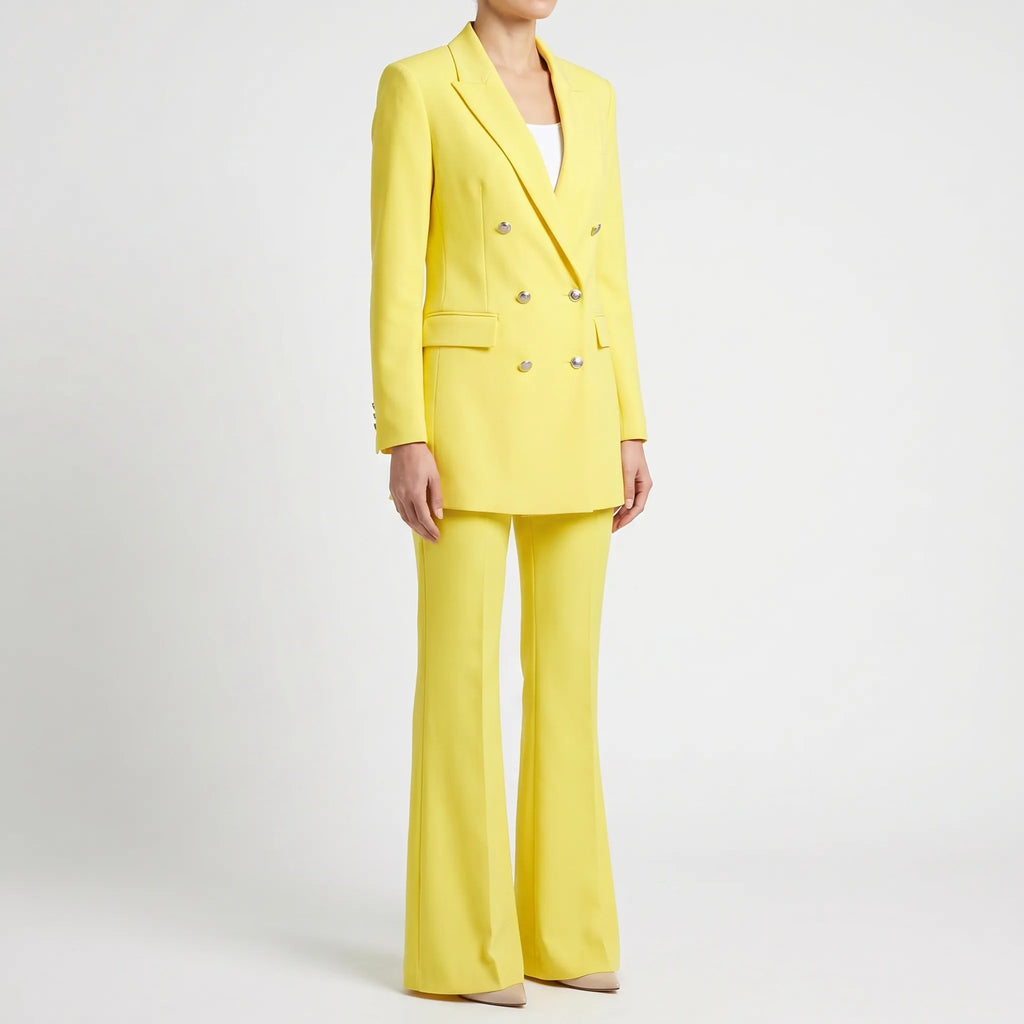 Women's High-Waist Flare Pants Double Breasted Blazer Set