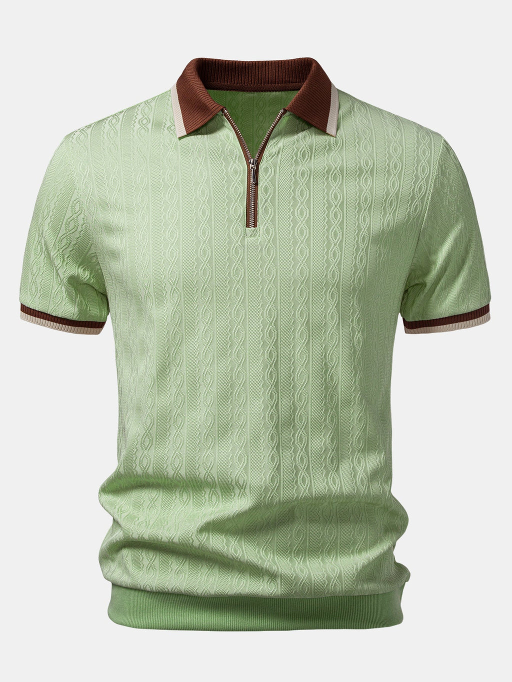 Men's Quarter-Zip Structured Collar Textured Polo Shirt