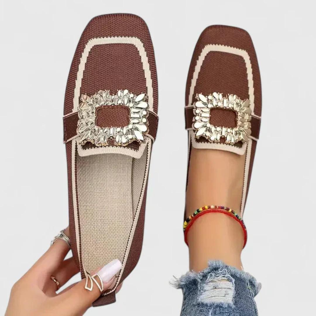 Women's Crystal Embellished Buckle Slip-On Flat Loafers