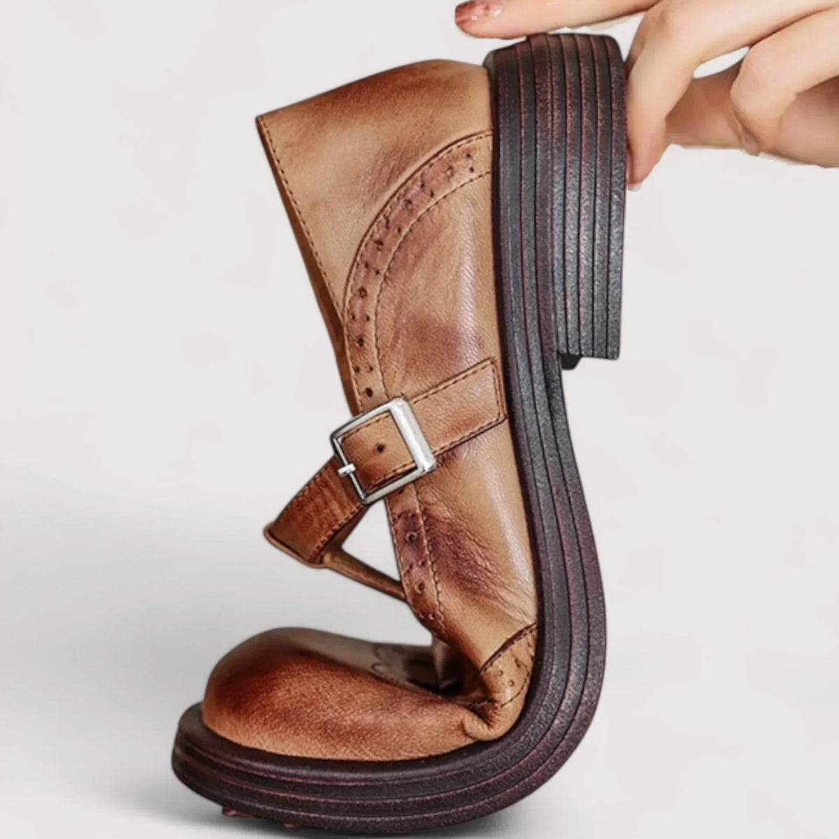 Women's Brogue Detail Adjustable Buckle T-Bar Shoes