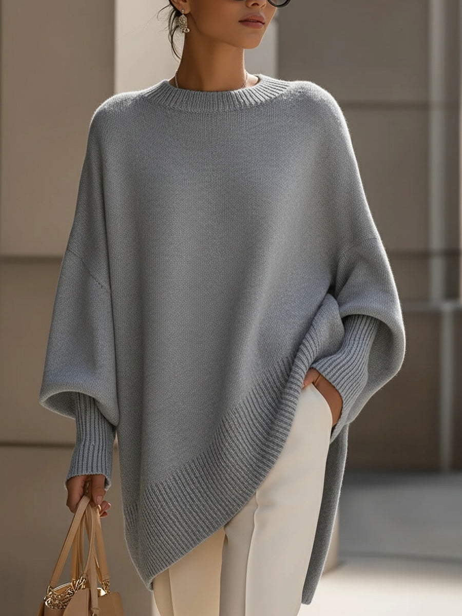Women's Wide Cut Ribbed Cuff Oversized Knit Pullover
