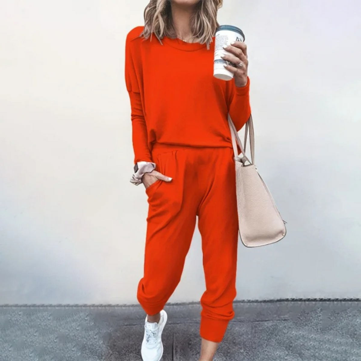 Women's Round Neck Long Sleeve Tapered Jogger Set
