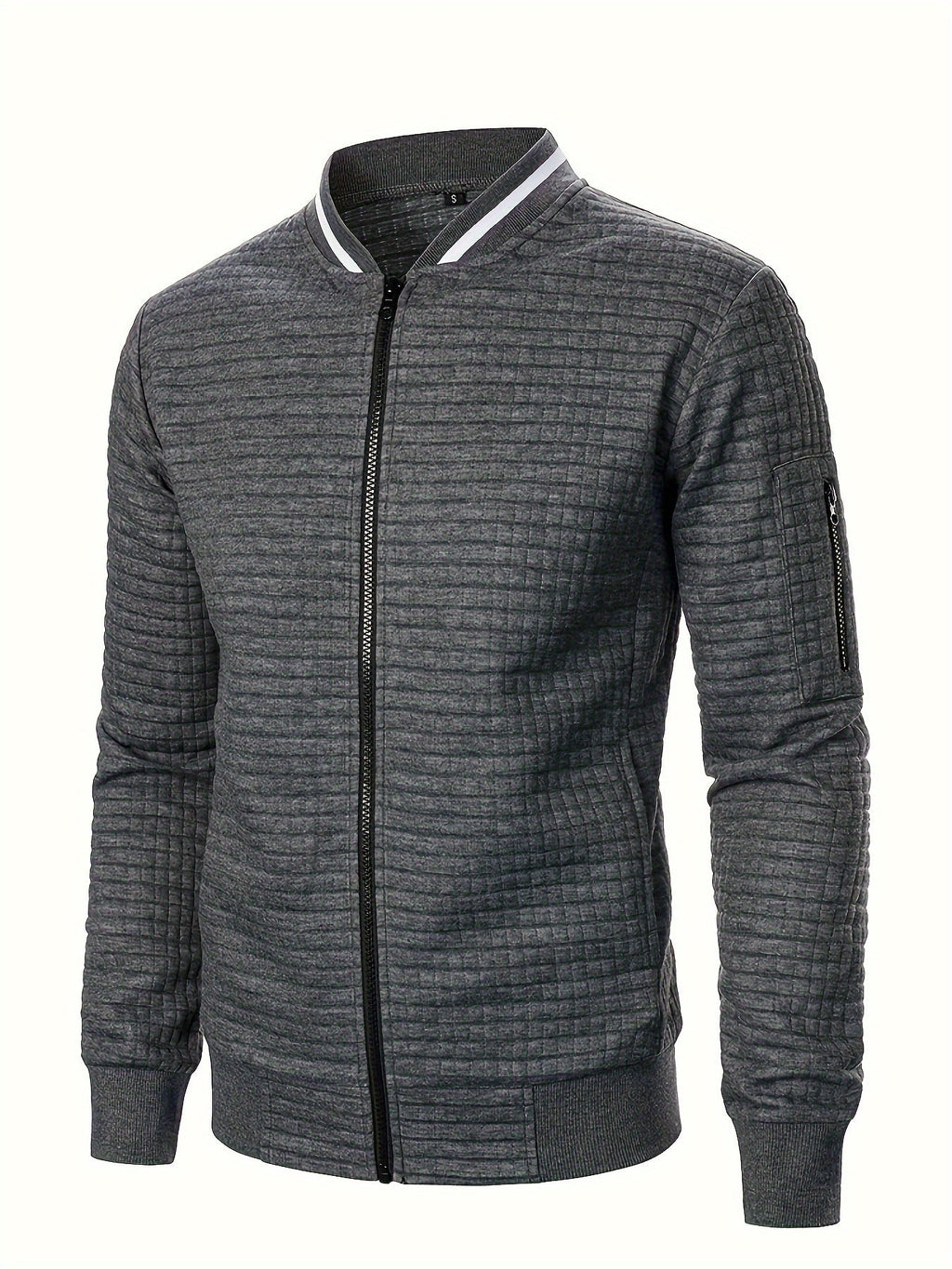 Men's Textured Stand Collar Zip Bomber Coat