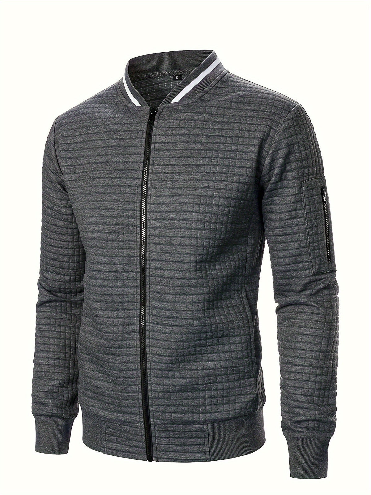 Men's Textured Stand Collar Zip Bomber Coat