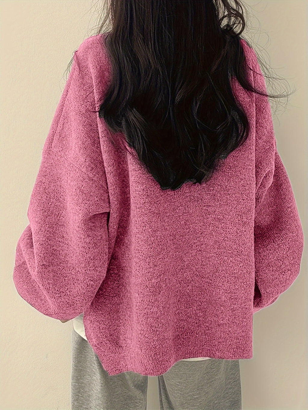 Women's Thick Knit Round Neck Drop-Shoulder Sweater