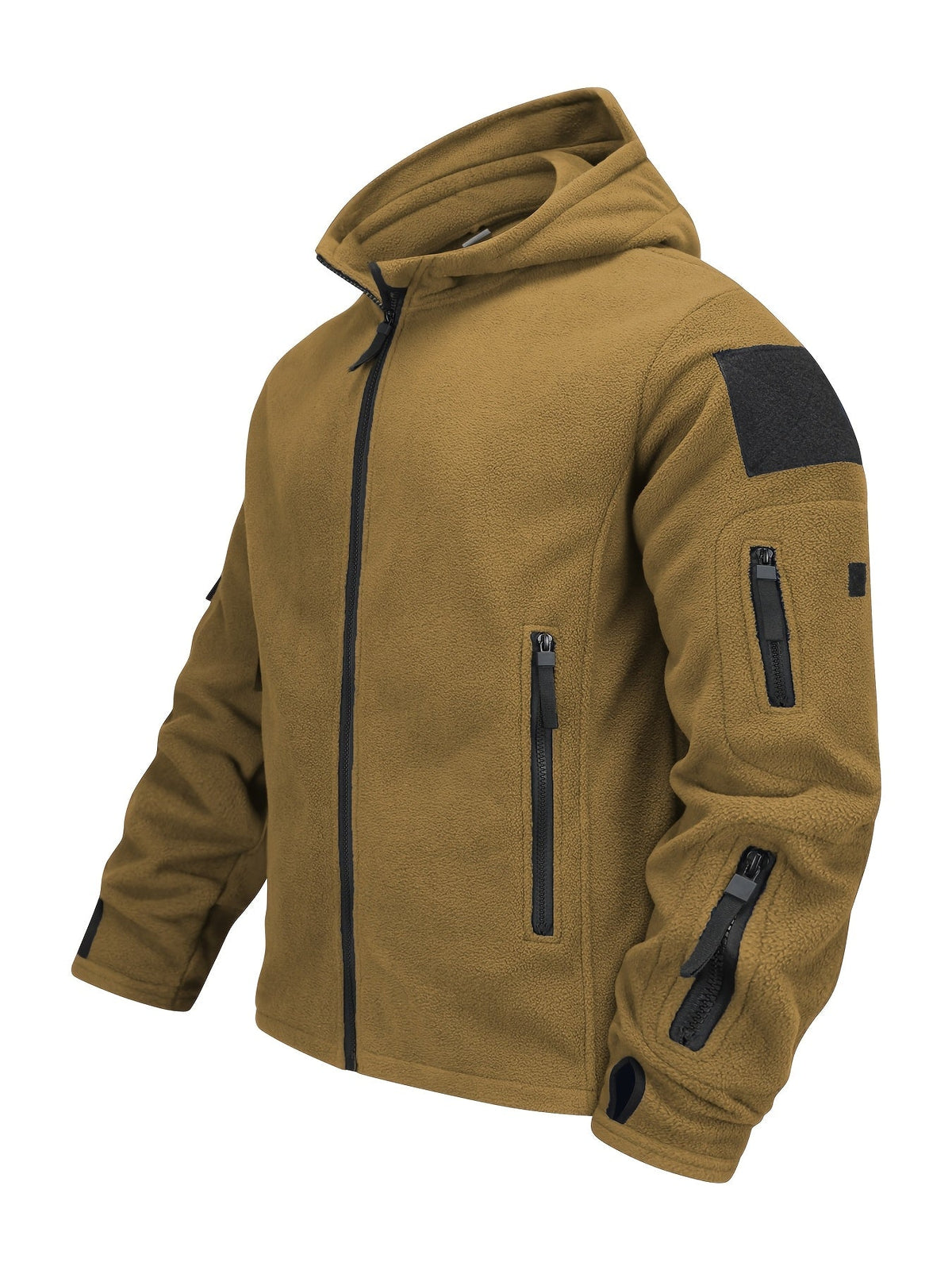 Men's Zip-Front Hooded Work Coat with Zippered Pockets