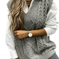 Women's V-Neck Cable Knit Sleeveless Sweater Vest