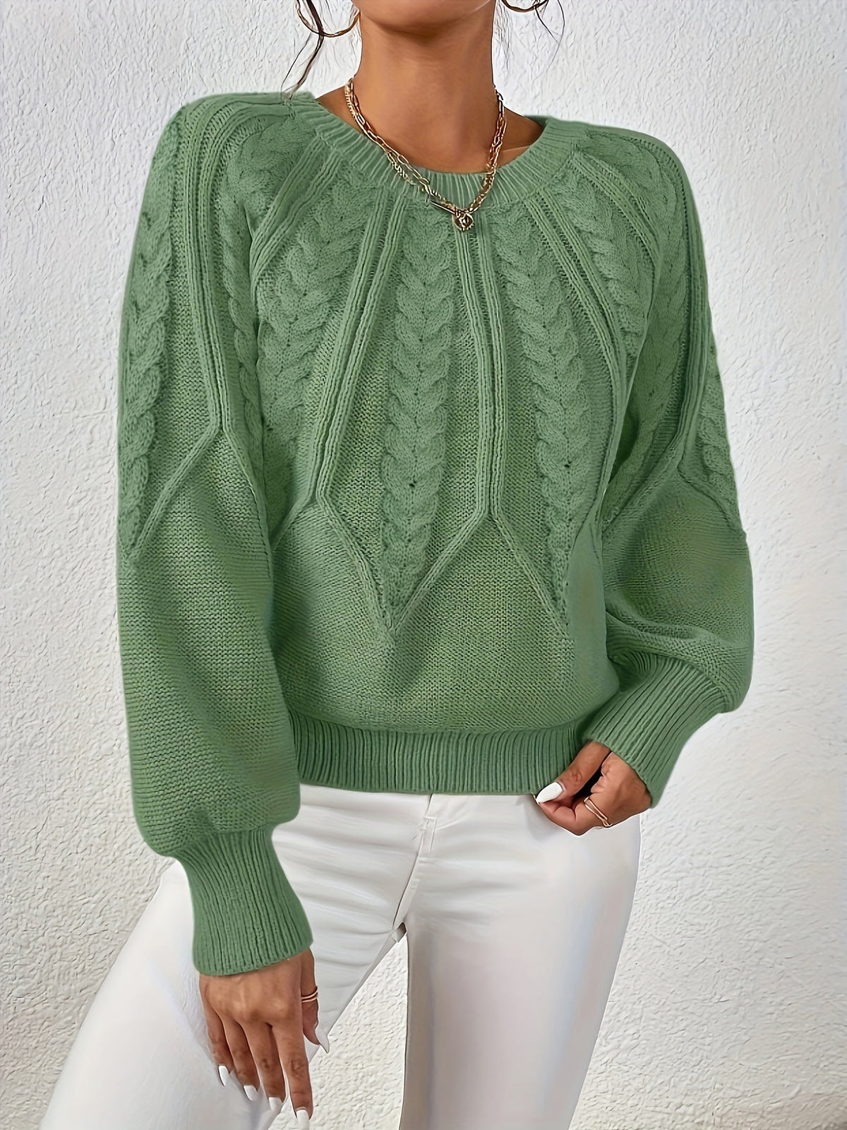 Women's Lantern-Sleeve Cable Knit Pullover