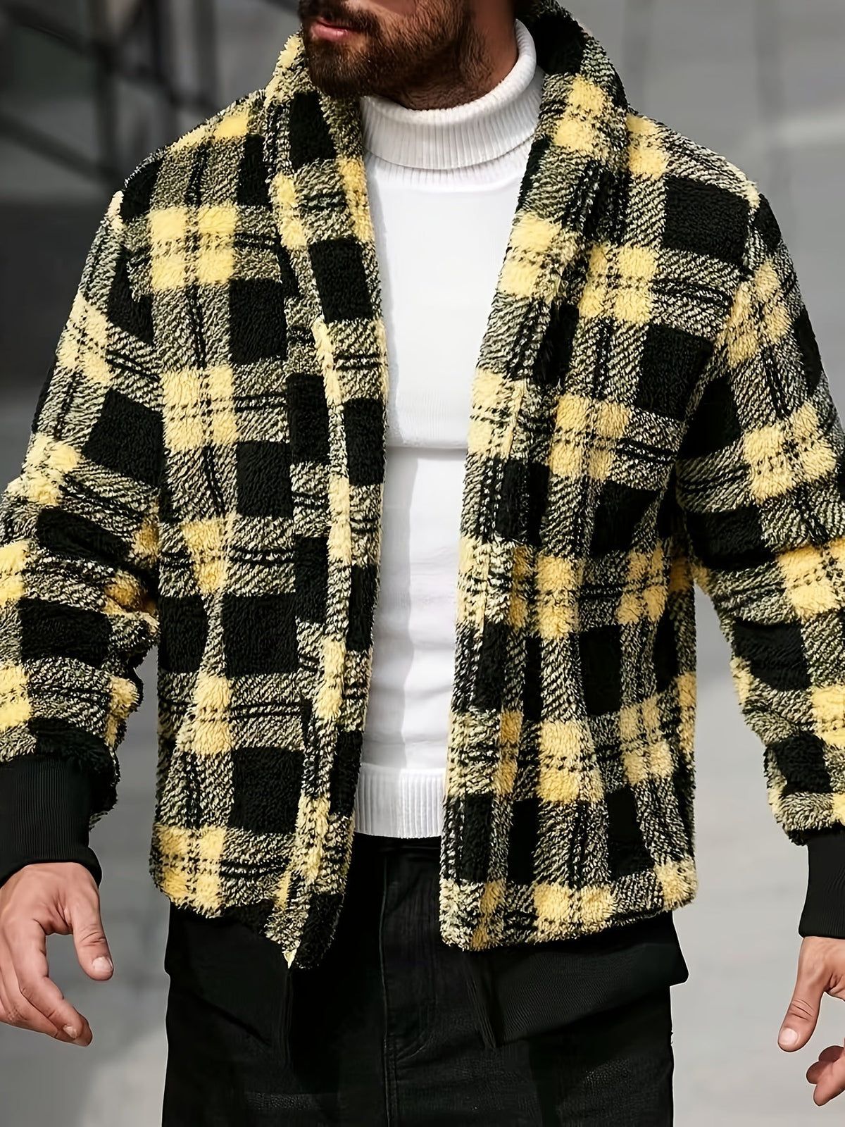 Men's Brushed Checked Coat with Soft Relaxed Fit