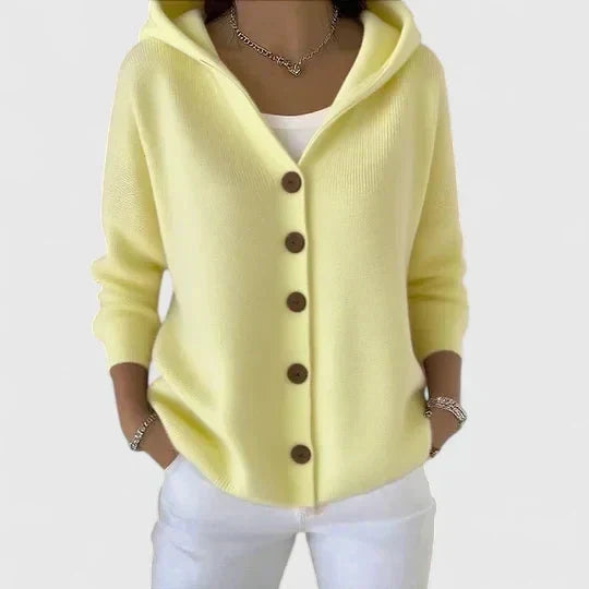 Women's Buttoned Cardigan with Drawstring Hood