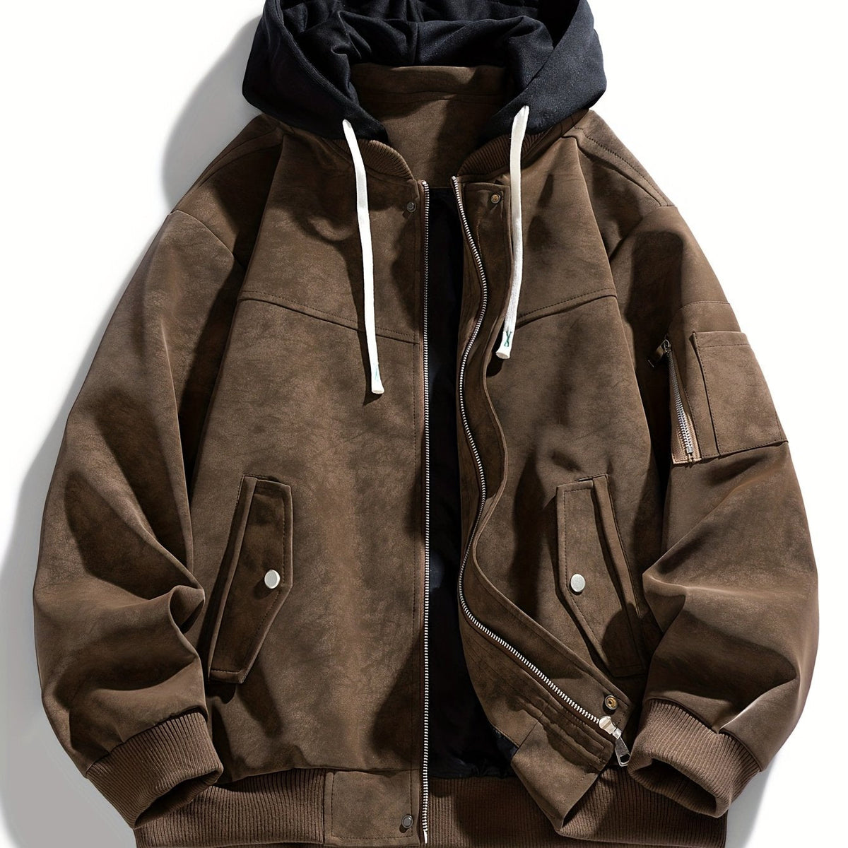Men's Zip-Up Hooded Loose Fit Jacket with Sleeve Pocket