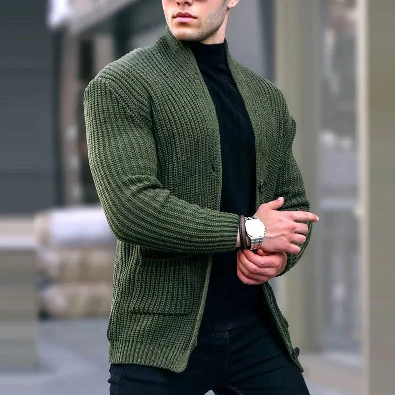 Men's Open Neck Lightweight Knit Cardigan with Roomy Pockets