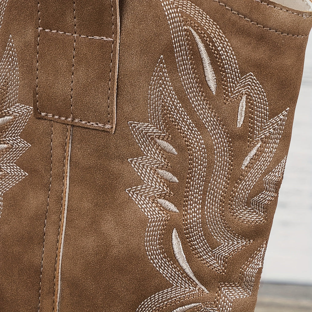 Women's Embroidered Mid-Calf Western Boots with Roomy Shaft