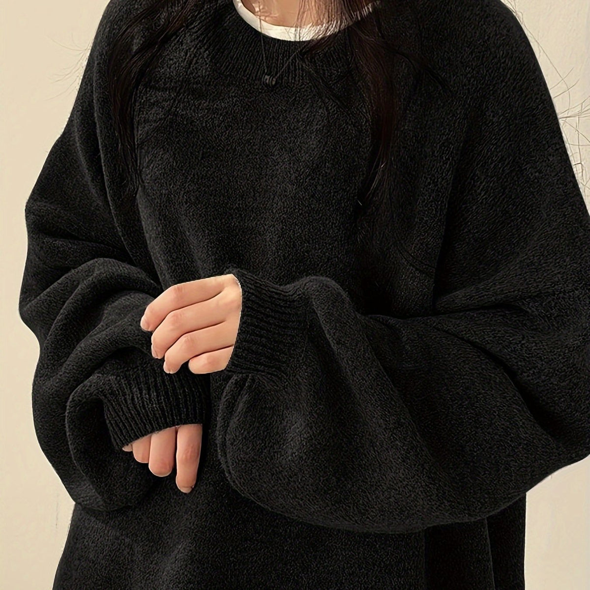 Women's Thick Knit Round Neck Drop-Shoulder Sweater
