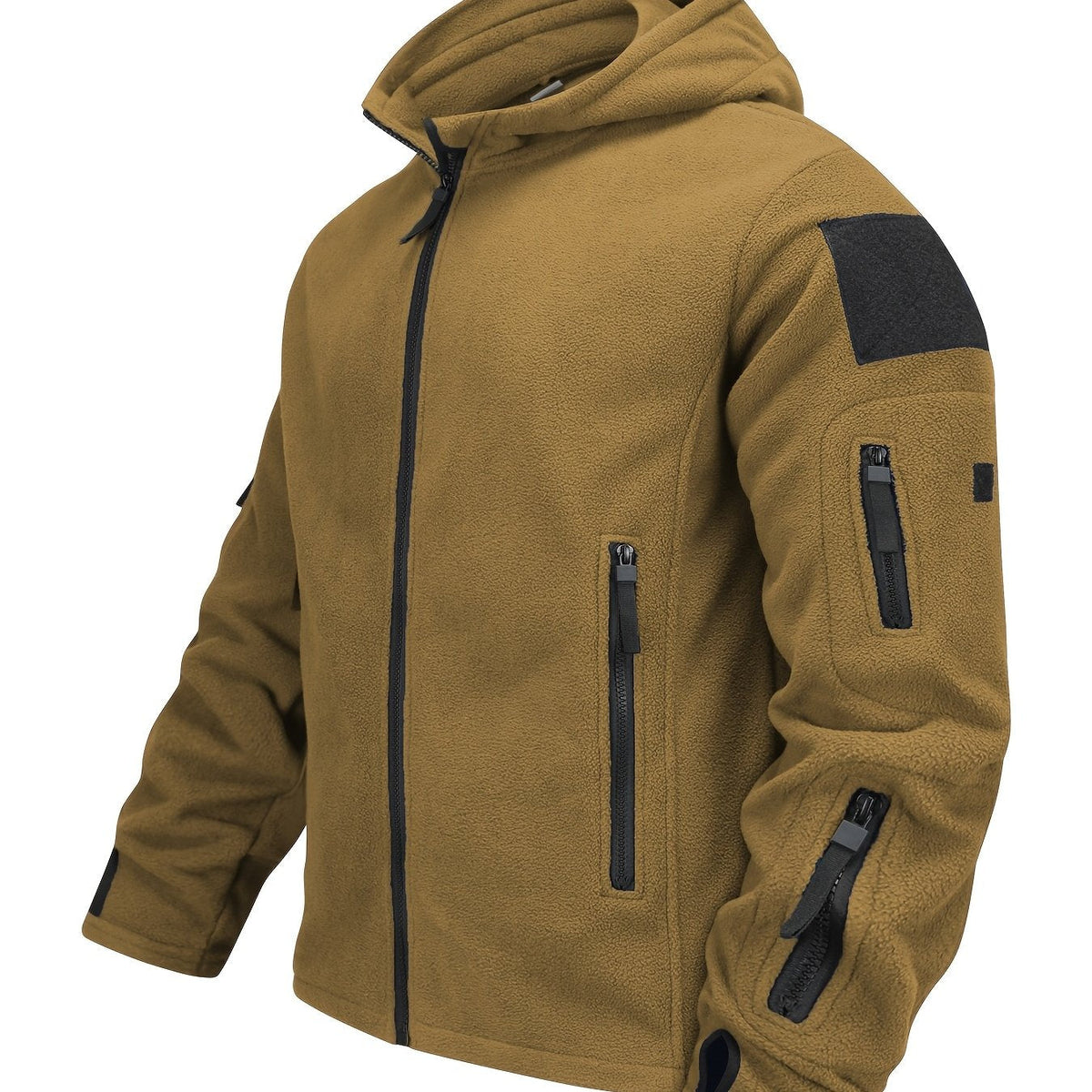 Men's Zip-Front Hooded Work Coat with Zippered Pockets