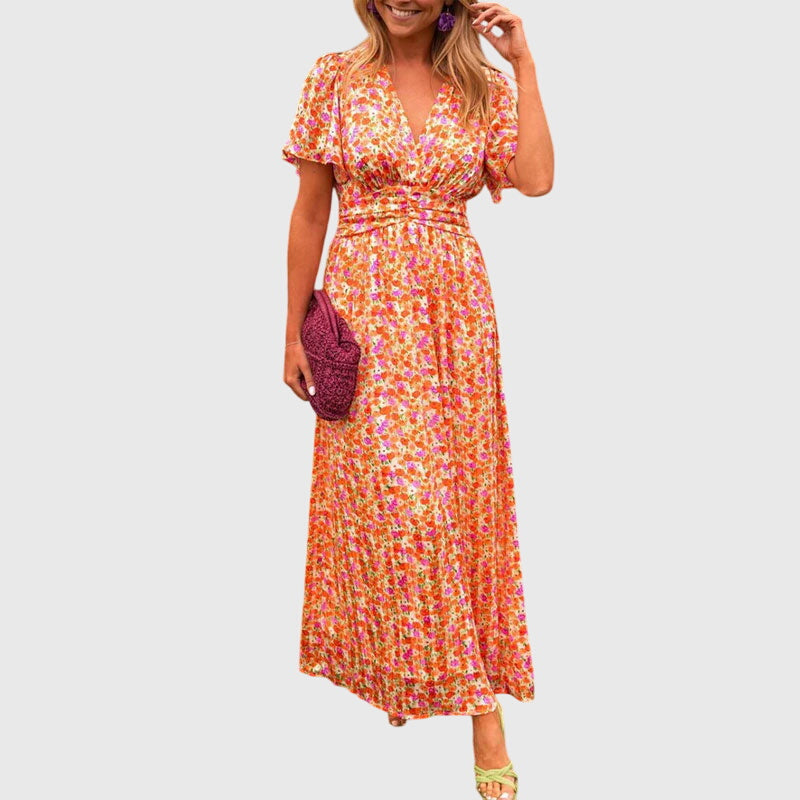 Women's Short Sleeve Printed Summer Event Maxi Dress
